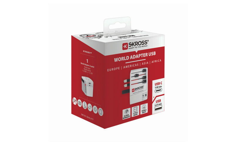 SKROSS World Travel Adapter MUV 2-Pole with USB A and C